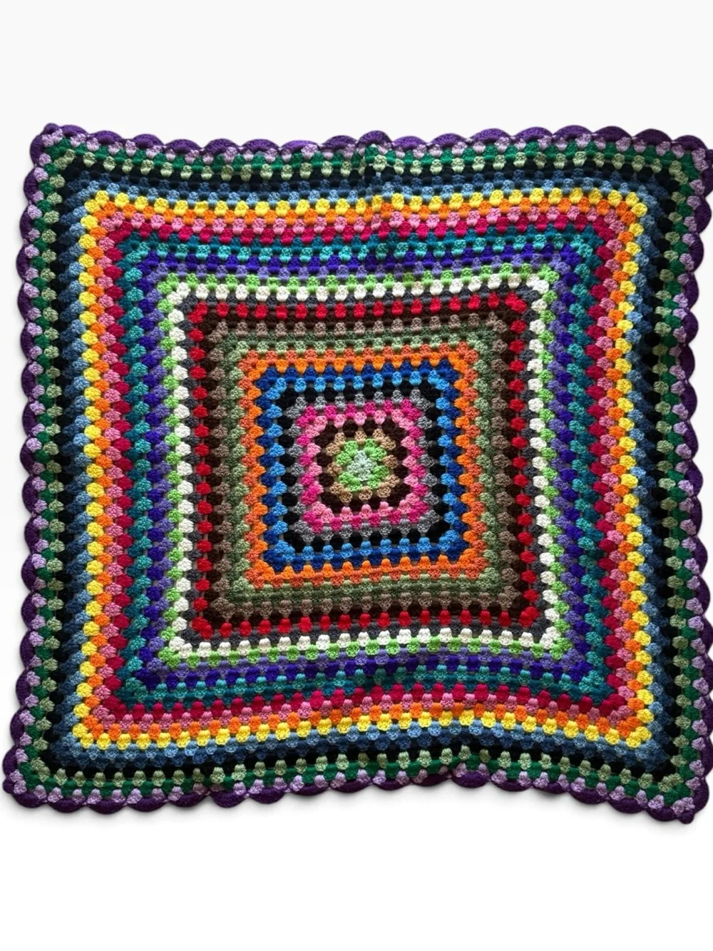 Handmade Vintage Boho Crochet Granny Square Small Lap Blanket Afghan